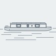 Editable Side View Narrow Boat Vector Illustration in Outline Style for Transportation or Recreation of United Kingdom or Europe Related Design
