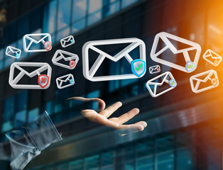 Poster - Approved email and spam message displayed on a futuristic interface - Message and internet concept