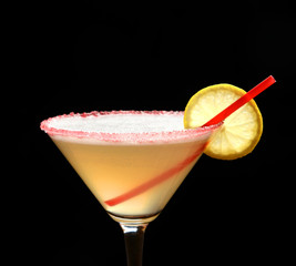 Wall Mural - Yellow cosmopolitan cocktail decorated with citrus lemon and red straw