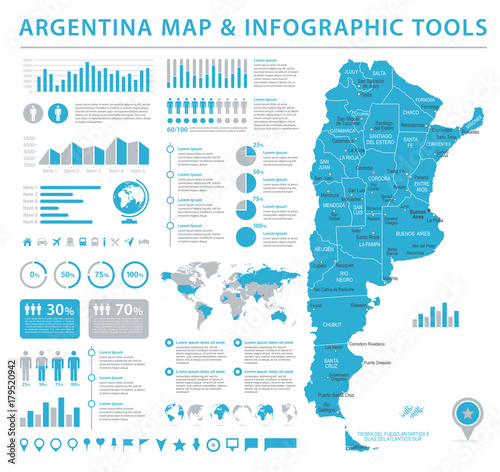 Cuadros en Lienzo Argentina Info Graphic Map - Vector Illustration