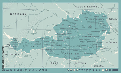 Fotomural Austria Map - Vintage Vector Illustration