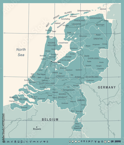 Fotografía Netherlands Map - Vintage Vector Illustration