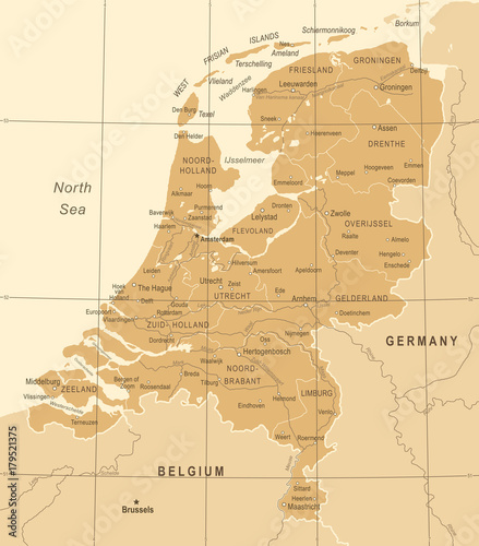 Cuadros en Lienzo Netherlands Map - Vintage Vector Illustration