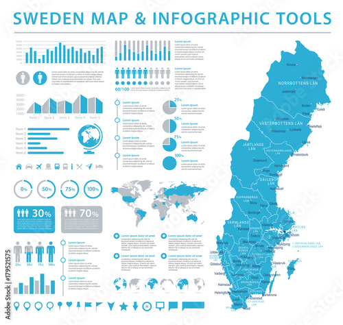 Fotografía Sweden Map - Info Graphic Vector Illustration