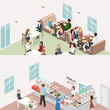 © reenya - Isometric flat interior of sweet-shop, cafe, canteen and restaurant kitchen.