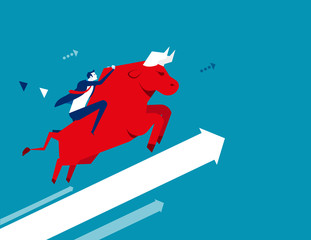 Wall Mural - Businessman ride a bull. Concept business vector illustration. Flat design style.