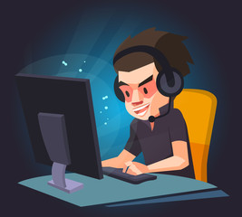  A man play the computer game,Gamer, Vector illustration.