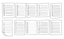 Collection Of Vector Isolated Outline Hand Drawn Check To Do List, Bullet