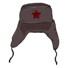 Poster - Vector Cartoon USSR Winter Military Hat with Star Badge.