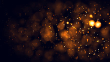 Gold Abstract Bokeh Background. Real Backlit Dust Particles With Real Lens Flare.