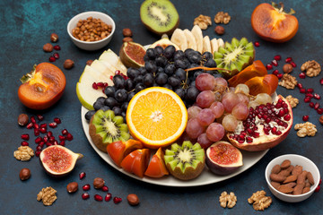 Canvas Print -  platter with fresh fruits and nuts