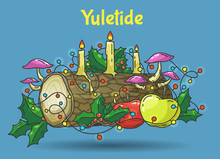 Traditional Yule Log, Color Hand Drawn Vector Illustration