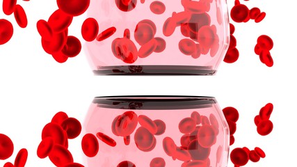 Wall Mural - Red blood cells isolated on white background with glass for science education.