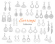 Fashionable earrings collection, vector hand drawn doodle illustration.