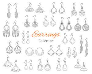 Wall Mural - Fashionable earrings collection, vector hand drawn doodle illustration.