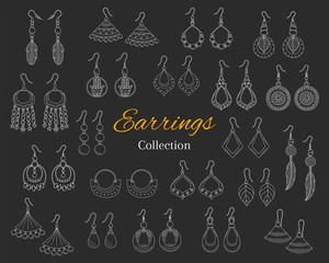 Wall Mural - Fashionable earrings collection, vector hand drawn doodle illustration.