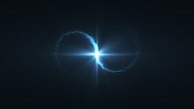 Lightning Blue Ball Flying. Shining Lights In Motion With Small Particles. Ring Of Electricity, Plasma Ring On A Dark Background.