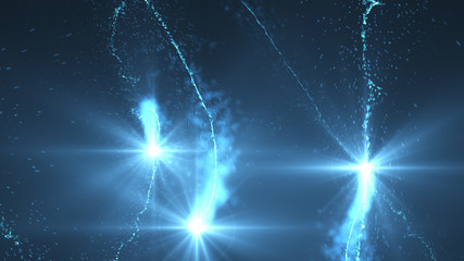 Poster - lightning blue ball flying. shining lights in motion with small particles. ring of electricity, plas