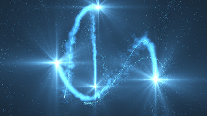 Poster - lightning blue ball flying. shining lights in motion with small particles. ring of electricity, plas