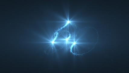 Poster - lightning blue ball flying. shining lights in motion with small particles. ring of electricity, plas