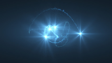 Poster - lightning blue ball flying. shining lights in motion with small particles. ring of electricity, plas