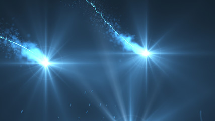 Poster - lightning blue ball flying. shining lights in motion with small particles. ring of electricity, plas