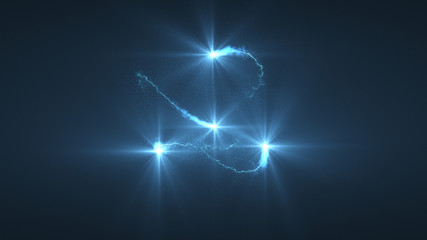 Poster - lightning blue ball flying. shining lights in motion with small particles. ring of electricity, plas