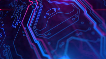 Poster - purple violet and blue microchip backdrop. abstract background. digital technology. pcb. microchip l