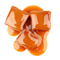 Sticker - Sweet candies with caramel topping on white background