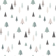 Christmas Winter Forest Landscape . Seamless Pattern . Abstract Vector Illustration