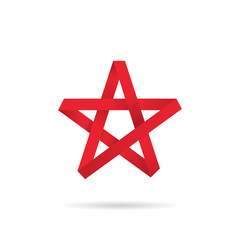 Wall Mural - origami star red colored on a white background