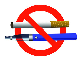 no smoking no vaping sign ban cigarette and electronic cigarette not allowed blue e-cigarette and cigarette in red circle realistic vector illustration