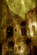 Digital illustration simulate antique oil painting or roman ruins. Original background of Colosseum with fresco effect.