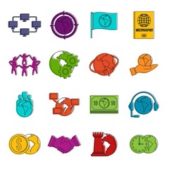 Poster - global connections icons doodle set