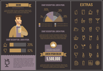 Canvas Print - Drink infographic template, elements and icons. Infograph includes customizable graphs, charts, line icon set with bar drinks, alcohol beverage, variety of glasses, non-alcoholic beverages etc.