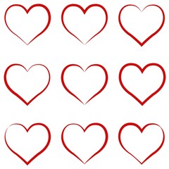 Poster - Heart outline red, set, symbol of the friendship and intimacy of Valentines Day love vector calligraphy hand draw the heart, concept of love