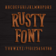 Poster - hand drawn rusty vintage typeface. retro alphabet font. type letters and numbers on a rough wooden b