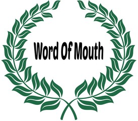  WORD OF MOUTH on green laurels sticker label.