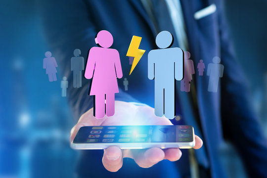 Couple of a man and a woman meeting on the internet - 3D rendering