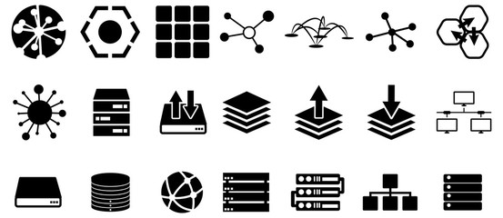 Wall Mural - Black server and connection vector icons pack