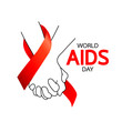 World AIDS Day. Holding hands with Red ribbon. Aids Awareness icon design for poster, banner, t-shirt. Vector illustration isolated on white background.