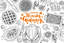 Hand Drawn Thanksgiving Dinner, Vector Illustration