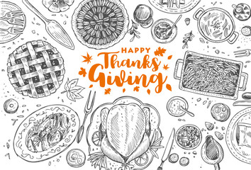 Hand drawn Thanksgiving dinner, Vector Illustration