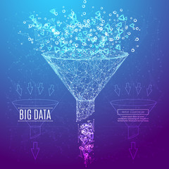 Fototapete - Big data or sales funnel in the form of a starry sky or space, consisting of points, lines, and shapes in the form of planets, stars and the universe. Vector business and marketing concept.