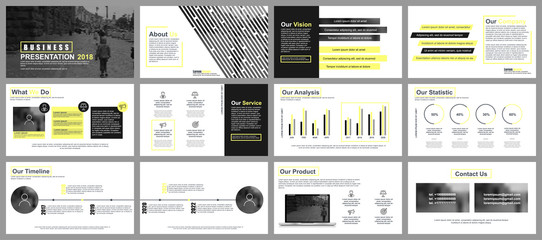 Aufkleber - Yellow and black business presentation slides templates from infographic elements. Can be used for presentation, flyer and leaflet, brochure, marketing, advertising, annual report, banner, booklet.