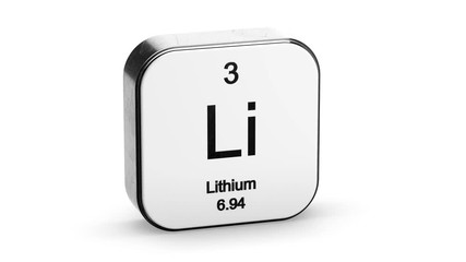 Fototapete - Lithium element symbol from the periodic table on white metallic rounded square icon