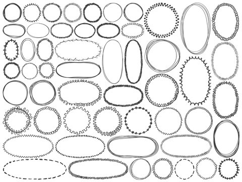 Frames doodle vector. Set of simple doodles. Doodels set. Scrawl frames and stickers. Pencil effect sketch collection. Curve borders. Isolated vector frames. Notebook scribbles. Framings collection.
