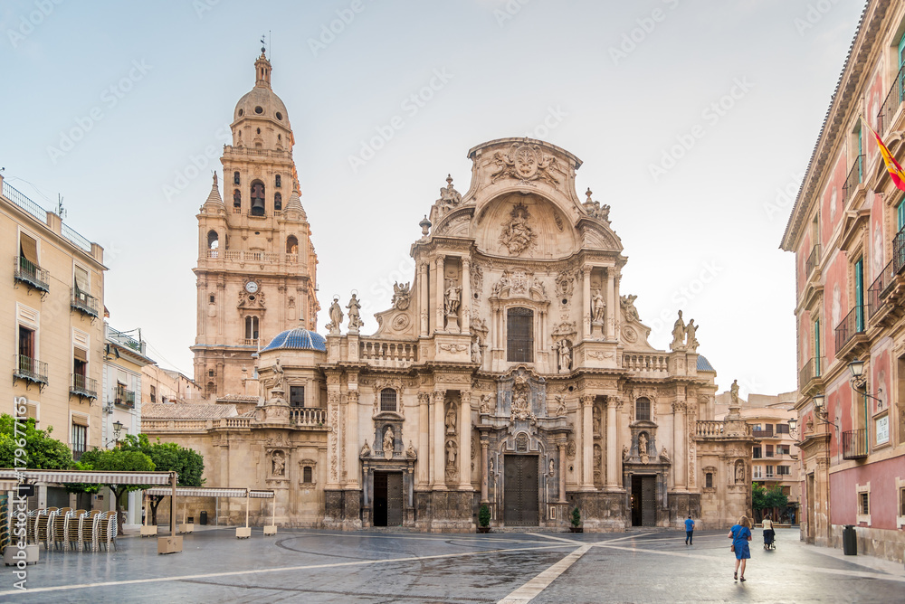 Saint Mary Cathedral at the place of Cardinal Belluga in Murcia, Spain - obrazy, fototapety, plakaty 