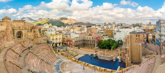 Wall Mural - Panoramic view at the Cartagena from ancient Roman thetre, Spain