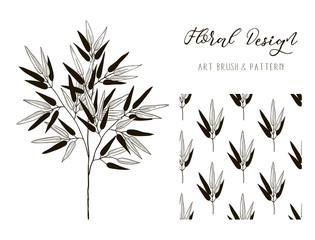 Wall Mural - Bamboo Branch Design. Art Brush and Pattern. Vector